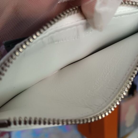 NIB Balenciaga White Black Logo Leather Zip Card Holder Wallet W/ Strap Lanyard - Picture 8 of 8
